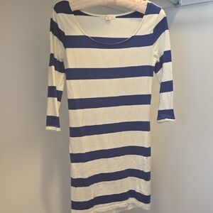 Forever 21 Navy and White Striped Long Sleeve Dress